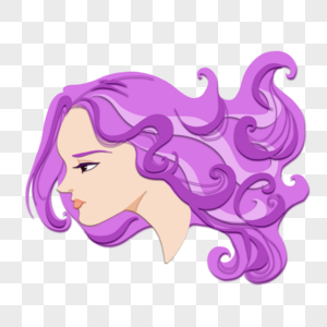 剪纸效果紫色头发女人物图片