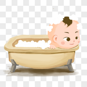浴缸上正在洗澡的宝宝图片