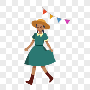 巴西六月节戴草帽的绿裙少女图片