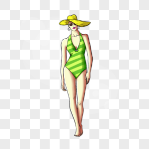 夏日女生绿色泳衣图片