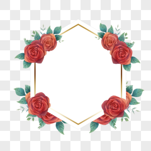 水彩玫瑰花卉婚礼边框图片