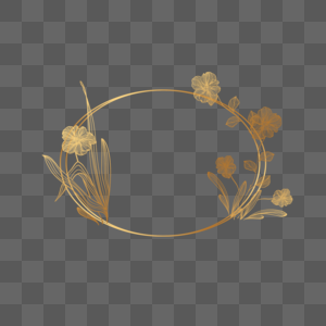 金色椭圆植物花线稿边框图片
