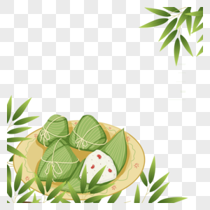 绿色竹叶点缀端午节粽子边框图片