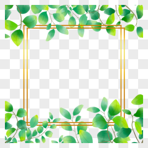 上下树叶绿叶方形金箔叶子边框图片