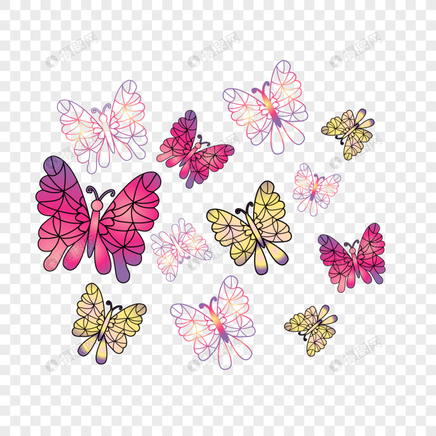 动画片Clipart颜色传染媒介例证设置了粉红色蝴蝶的粉红色蝴蝶babybook图片