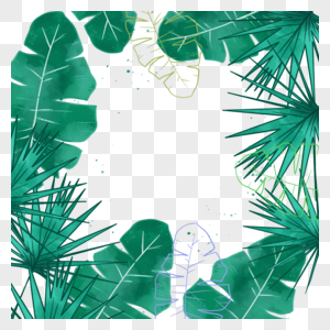 绿色水彩夏季热带芭蕉叶边框图片