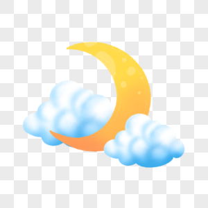 蓝色黄色渐变月亮云朵天气剪贴画图片