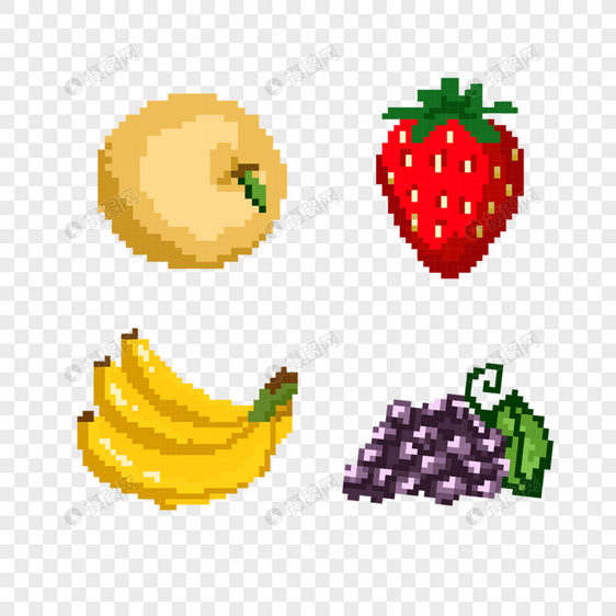 电子游戏里的像素香蕉草莓葡萄梨图片