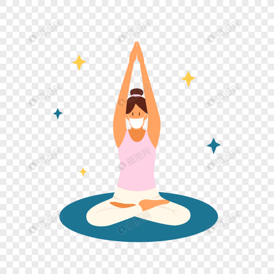 戴口罩粉色上衣女人合掌瑜伽运动插画图片