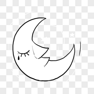 睡着的月亮创意黑白单色涂鸦图片
