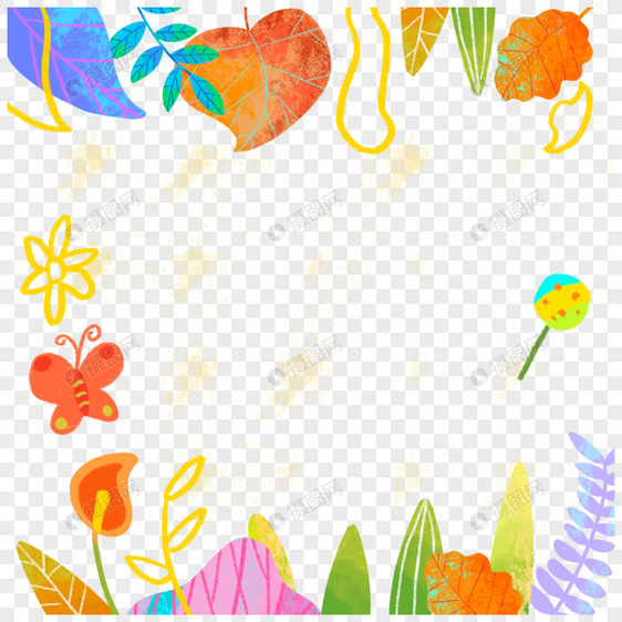 夏季植物热带叶子水彩边框图片