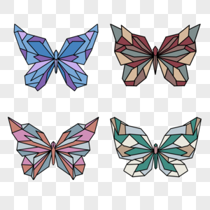 一套四只多边形彩色蝴蝶图片