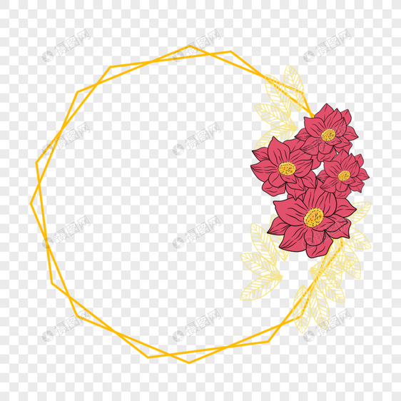 婚礼生日假日党金花卉框架红色花颜色传染媒介图片