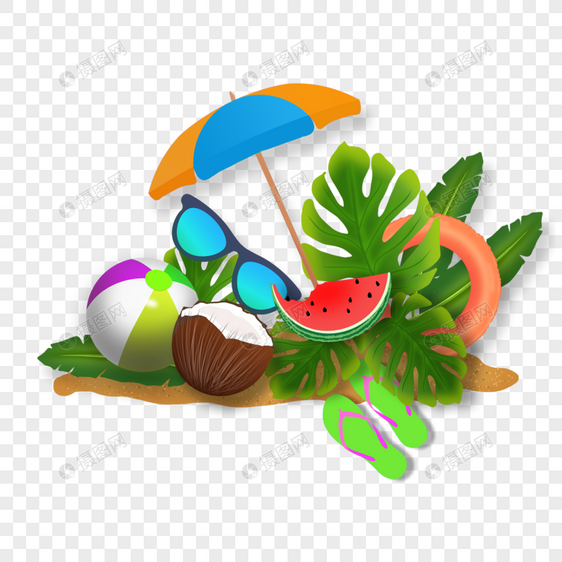 夏季装饰沙滩水果植物边框图片
