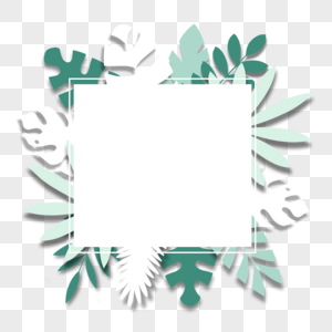 夏季剪纸热带树叶正方形边框植物图片