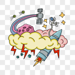 波普宇宙穿过云层火箭插画图片