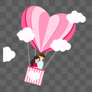 爱心热气球上的浪漫情侣图片