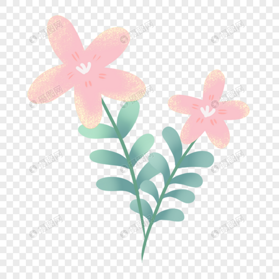 卡通水彩粉色花朵绿叶装饰图片
