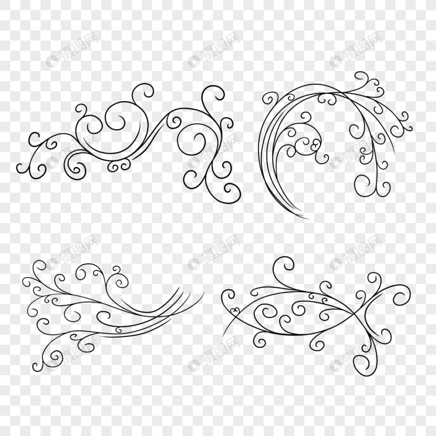 黑白精美图案装饰花纹线稿