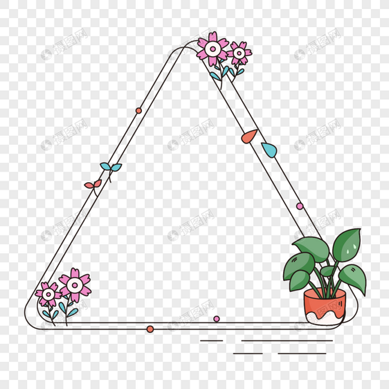 三角形美丽卡通可爱简约风格盆栽花卉边框图片