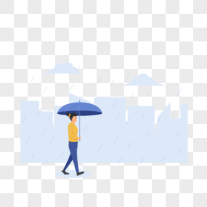 雨天打伞城市中行走的女人插画图片
