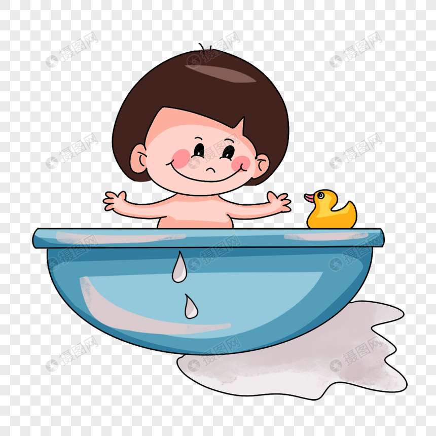 卡通可爱的婴儿淋浴鸭游泳图片