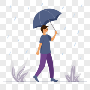 一个男人雨中打伞插画高清图片