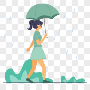 往前走的女孩雨中打伞插画图片