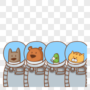 太空服小熊小猫和小狗可爱卡通动物图片