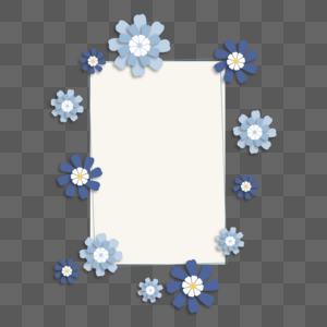 剪纸蓝色花朵边框图片