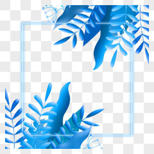 蓝色渐变棕榈树树叶边框高清图片