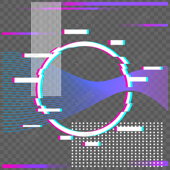 彩色线条曲线抽象故障风边框图片