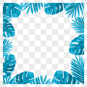 青蓝色龟背竹棕榈树叶子边框图片