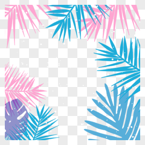 彩色手绘棕榈树边框图片