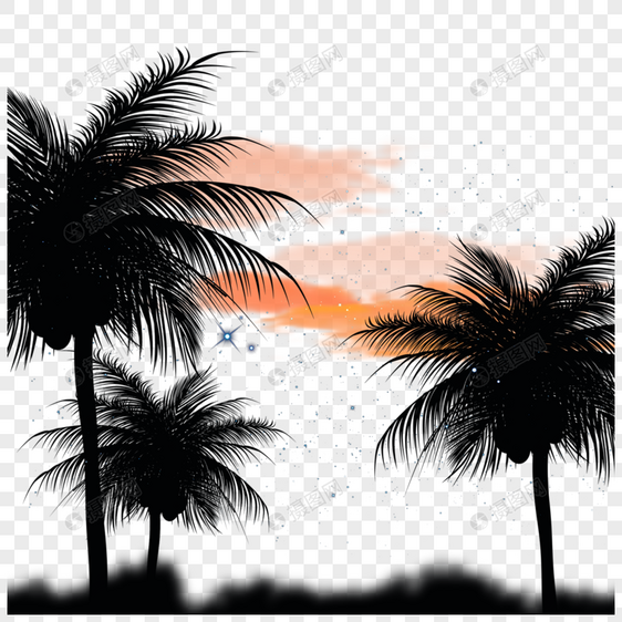 椰子树云朵剪影夏季夜晚边框图片