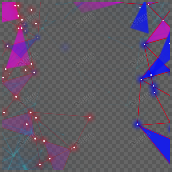 红蓝几何三角形左右对称光效科技边框图片