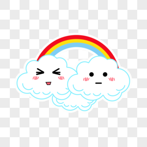 两朵可爱的白云与彩虹图片