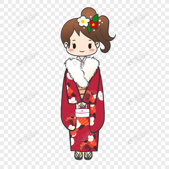 漂亮红色和服卡通日式少女图片