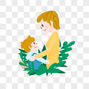 绿叶母子亲子母亲节人物插画图片