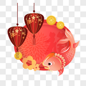 春节锦鲤边框灯笼红色图片