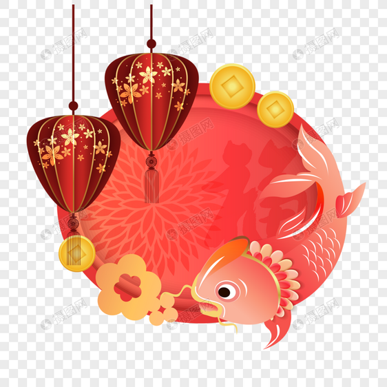 春节锦鲤边框灯笼红色图片