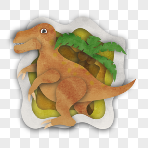 恐龙剪纸水彩椰树图片