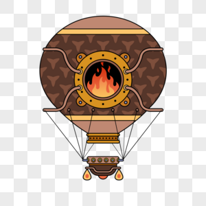 热气球蒸汽朋克火焰卡通棕色图片