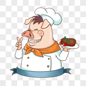 猪厨师黄色烧烤卡通风格图片