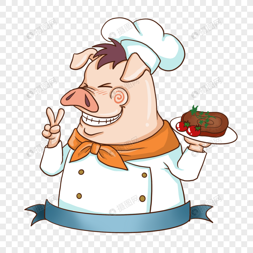 猪厨师黄色烧烤卡通风格图片