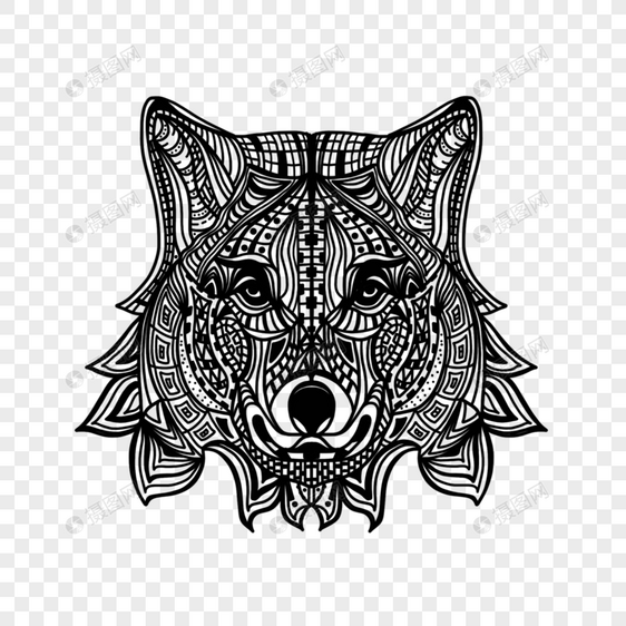 狼头纹身抽象黑白花纹图形图片
