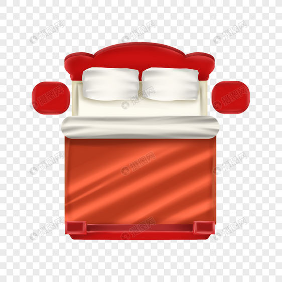 家具顶视图红色双人床图片