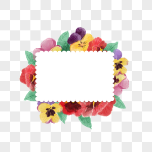 三色堇花卉水彩绚丽边框图片