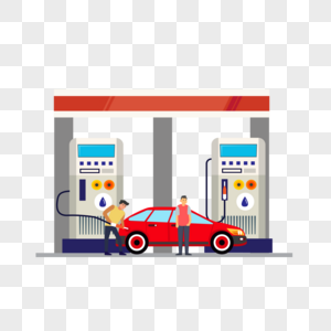 加油站小轿车卡通插画图片