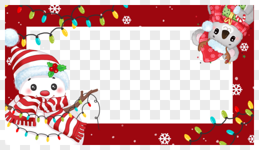 圣诞节可爱雪人灯串红色边框图片